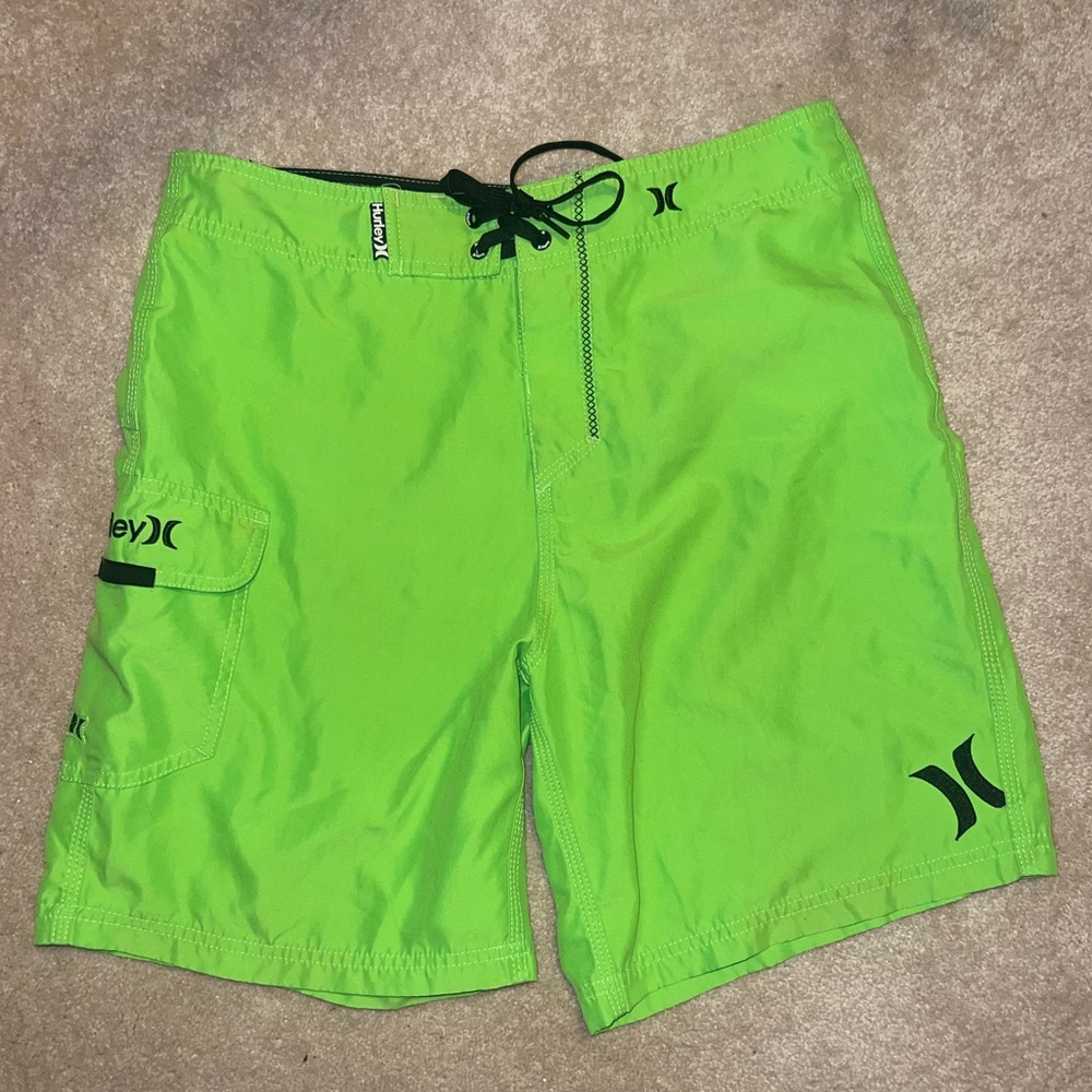 Hurley neon green swim trunks, size 30